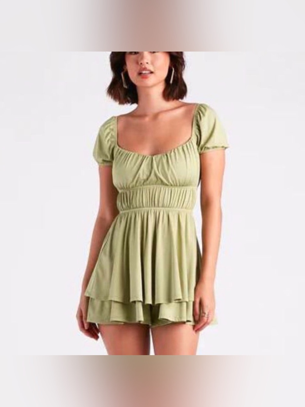 WINDSOR Sage Green Ruched Romper - Size Small